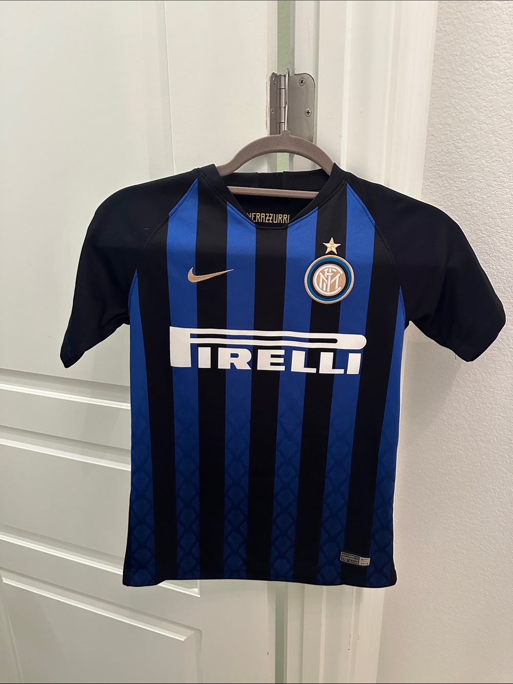 Nike Inter Milan Kids Blue and Black Striped Soccer Jersey